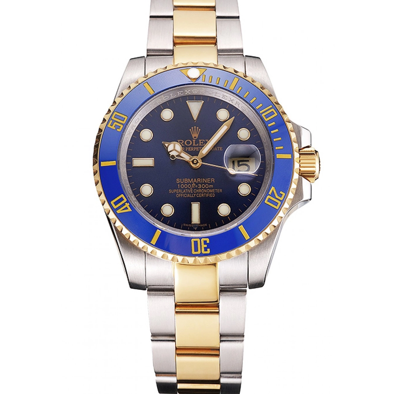 Rolex copies cheap Bezel Submariner Two Blue And Gold Tone Dial Steel Bracelet Rolex Swiss 0805